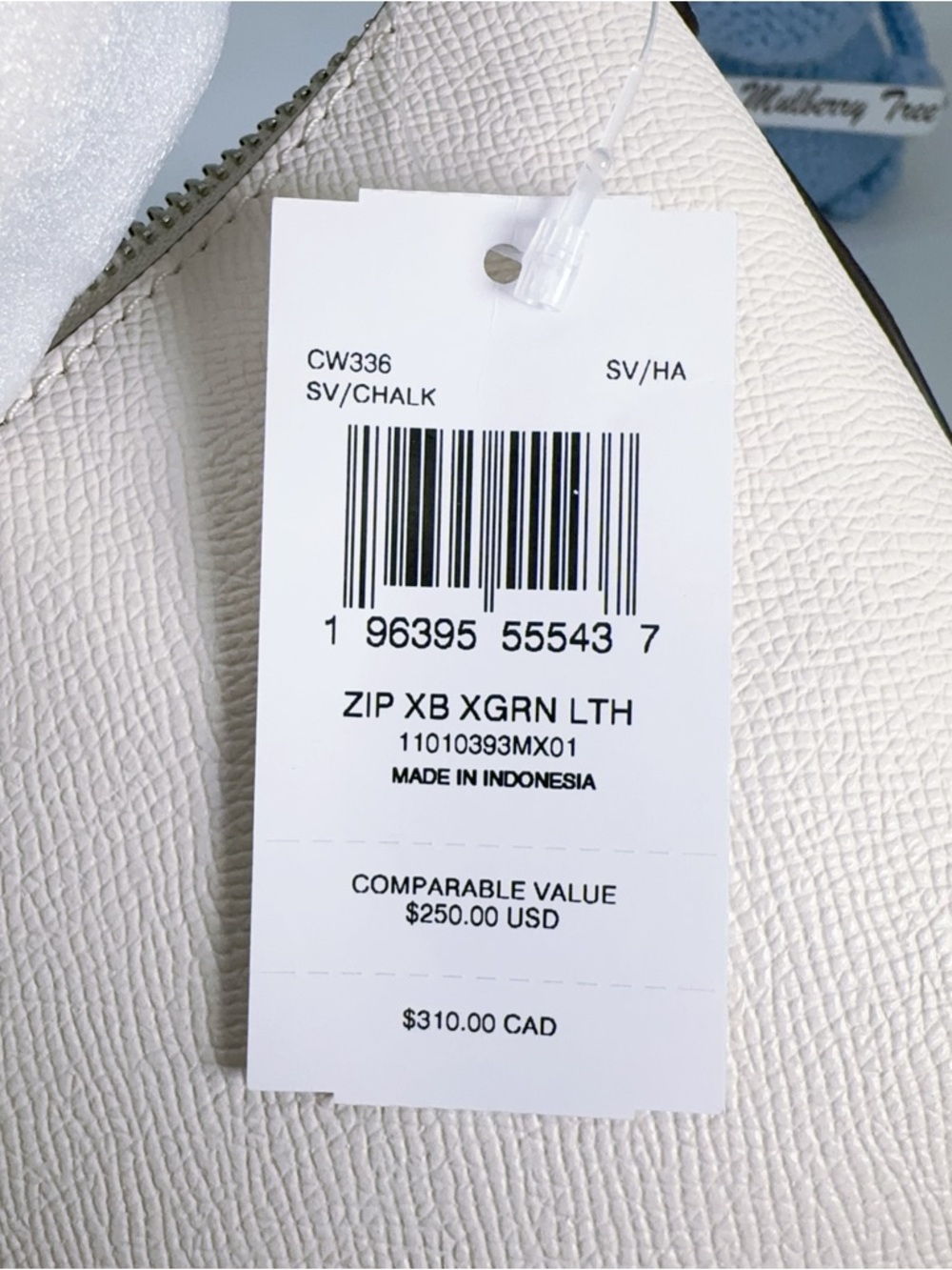 Coach CW336 Zip Top Crossbody Croissant Bag Crossgrain Leather Chalk Silver NWT - Picture 9 of 11